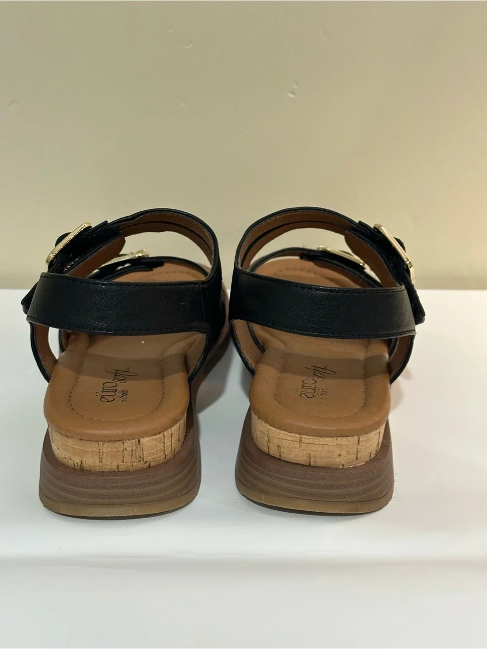 Black Buckle Comfort Wedge Sandals